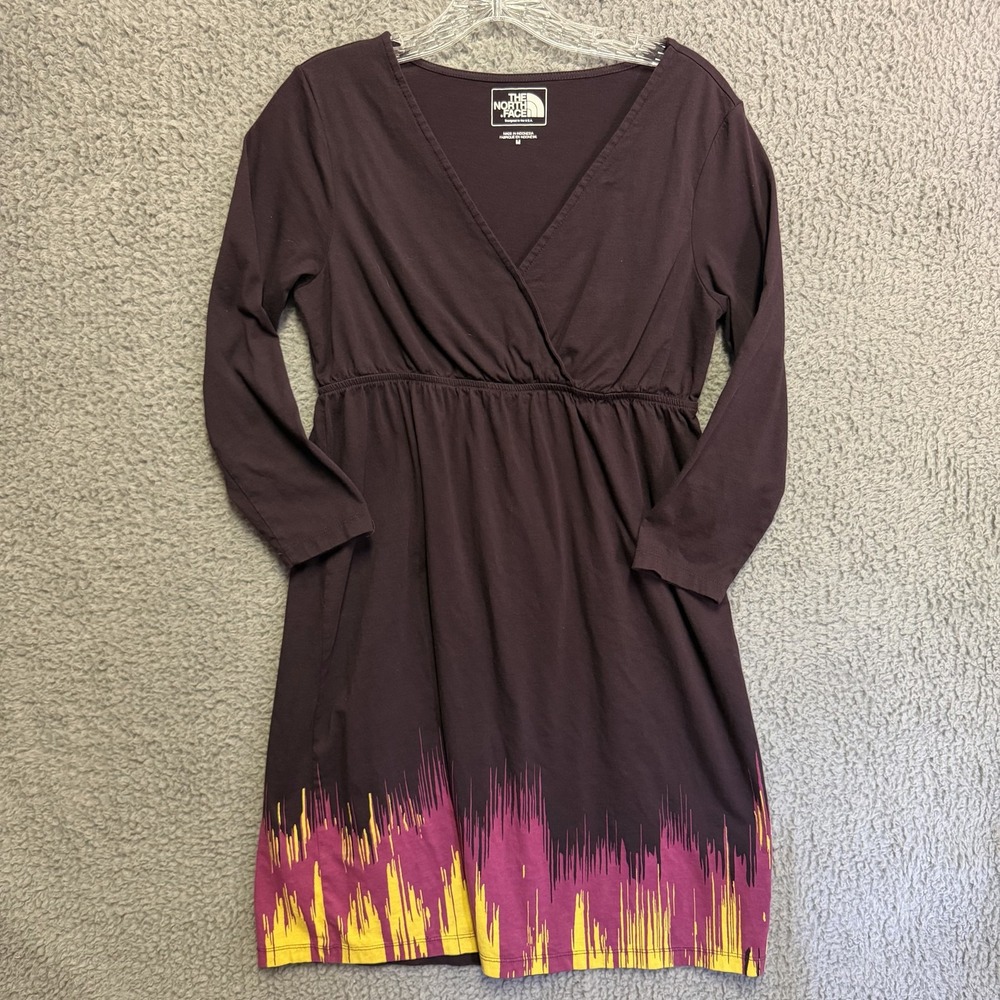 The North Face Women's M Purple Pink Yellow Abstract Faux Wrap Dress Long Sleeve